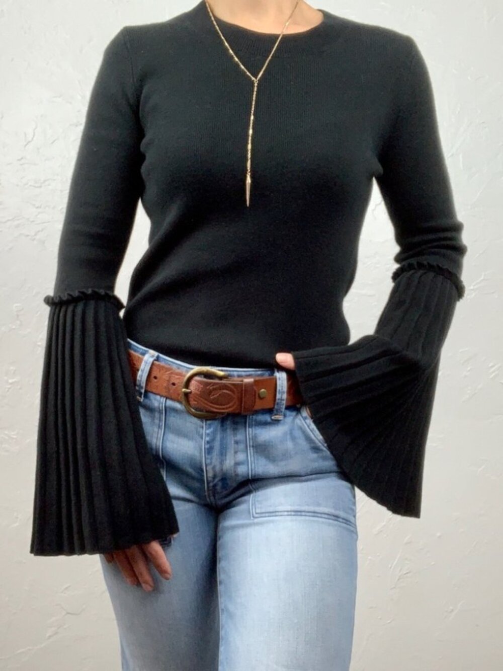 Banana Republic Black Pleated Bell Sleeve Sweater XS